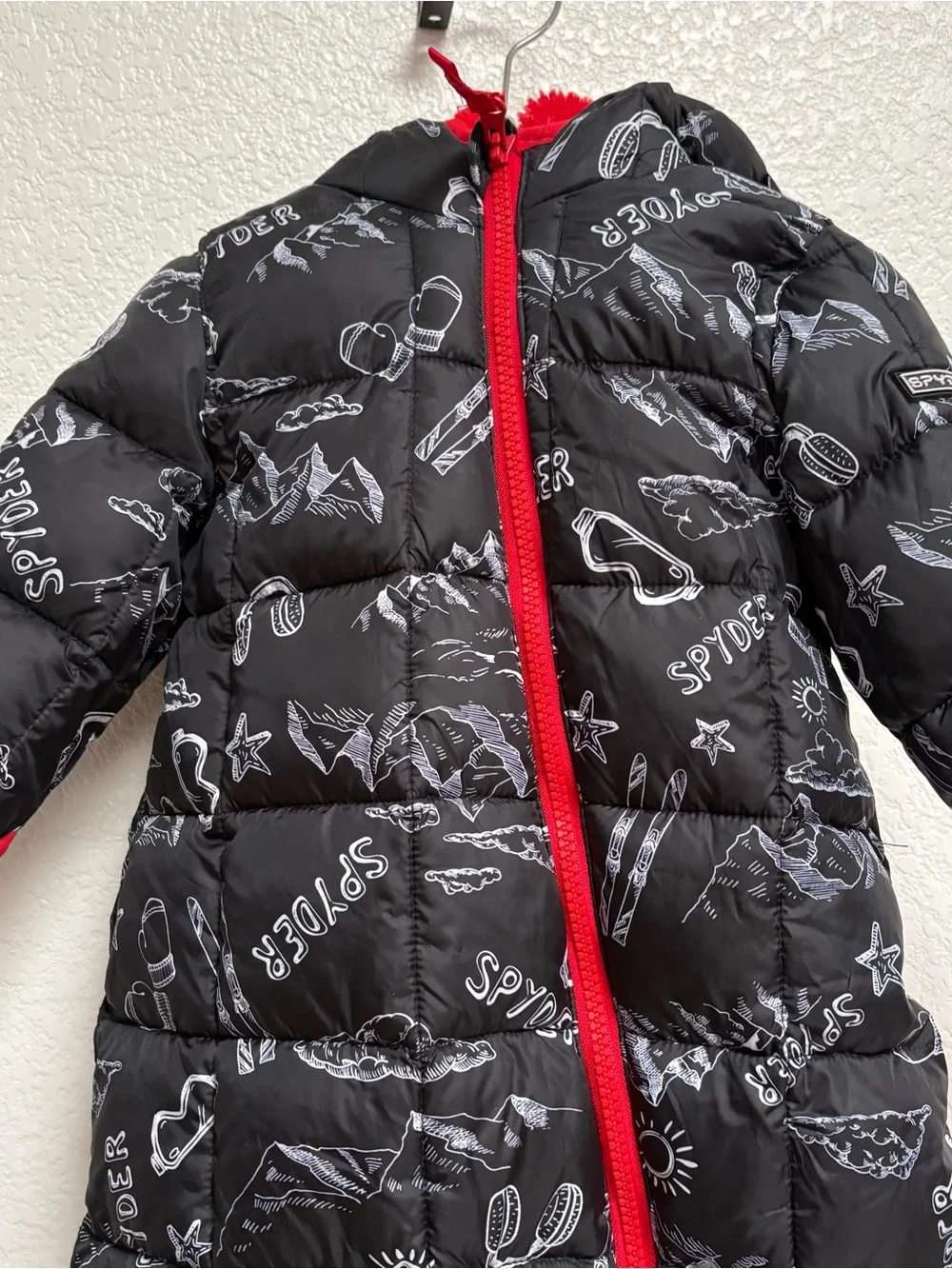 Spyder Black One-Piece Puffer Snowsuit with Red Trim